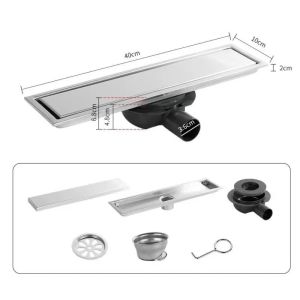 FAIRY Anti-odor 50mm Linear Shower Drain 20/30/40/50Cm with Sliding Connector Stainless Steel Anti Odor Linear Drain Modern 304 Stainless Steel Tile Insert Side Outlet Floor Drain Bathroom Shower Room