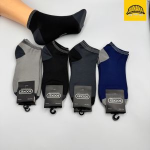 ถุงเท้าข้อสั้น คละสีพื้นโทนเข้ม แต่งข้อเป็นลายเส้น งานหนานุ่ม งาน Socksy ขนาดฟรีไซส์12คู่