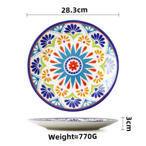 OMK American Style Underglaze Ceramic Tableware Set Dinner Plate Deep Dish Bowl Large Capacity Salad Bowl