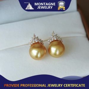 Montagne Jewelry (Deposit Link) Total Price 4100SGD 18K Pure Gold Earrings Diamond Inset Elegant Design Fine Jewellery Natural Top Grade South Sea 11-12mm Pearl Earring Stud Earrings
