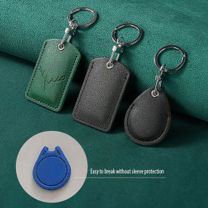 [Blue Sea Mall] 1Pc Access Card Case Leather Card Holder Keychain Key Ring Door Lock Access Tags ID Card Case Keychain Access Card Bag