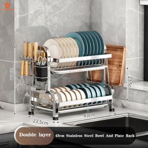 SG Stock Stainless Steel Bowl Rack Multi-Functional Kitchen Storage Rack  Holder Bowl Cabinet Draining Rack
