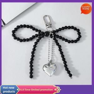 Graceful Ins Style Bowknot Beaded Key Chain Three-dimensional Heart Phone Pendant Headphone Case Charm Bag Decor Car Key Ring