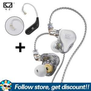KZ ZAS Wired Music Headset Add KZ AZ09 HD Module Support AAC Audio Encoding Transmission Upgrade Earhooks Dual Dynamic 7BA+1DD Hybrid In Ear Headphone PCB Crossover Board Metal HIFI Monitor Earbuds Noise Cancelling Studying Earphone For Musicians