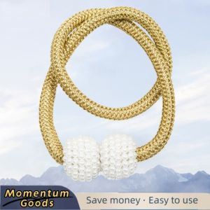 1 Pair Curtain Tiebacks Clips Magnetic Curtain Pearl Ball Buckle Punch Free Drapery Holdback Clips