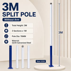 Heavy Duty Steel Light Pole for LED Solar Street Light Bracket Outdoor 3M/4M/5M Split Design Pole