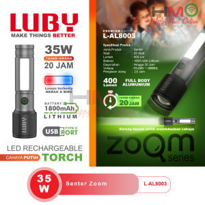 Luby Senter Zoom 30W L-AL8003 Hand Lamp Rechargeable USB Type C L AL 8003 1800 mAh Baterai Lithium