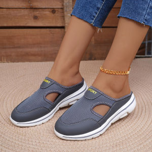 [Free Shipping] 2026 Korean-Style Large-Size Casual Shoes Slip-On WomenS Shoes MenS Thick-Soled Slip-On Sandals Mesh Half-Slippers Slip-On Sandals