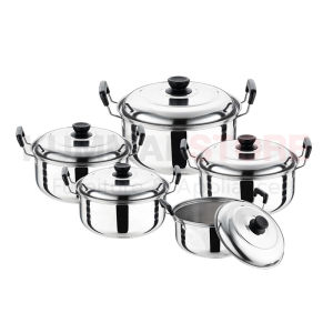 หม้อ หม้อสแตนเลส5ใบ ชุดหม้อสแตนเลส หม้อต้มอาหาร หม้อแกง หม้อ2หู ใช้กับเตาไฟฟ้าได้ ขนาด 16/18/20/22/24 ซม. แข็งแรง ทนทาน พร้อมส่ง เก็บปลายทาง