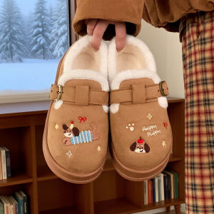 WY-XIXITIAO Womens Comfort ins Thick-Soled Fleece-Lined Cotton Shoes for Girls Warm Outdoor Wear Cute Embroidered Puppy Shoes for Winter