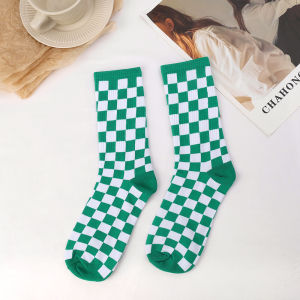 Korea Harajuku Fashion Check Socks Street Fashion Sports Print Skateboard Socks Hip Hop Geometric Checkerboard Socks