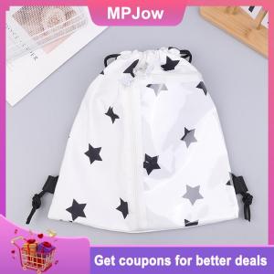 【MPJow】 Cute Stars Polka Dots Drawstring Backpack With Transparent Pocket School Bag Large Capacity Lightweight Traveling Storage Bag