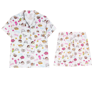 CHARMI Rollover Cardigan Crayon Shin-chan Sleepwear Dog Star Crayon Shin-chan Short Nightwear Sweet Thin Cartoon Couple Sleeves Pajamas Set Girl