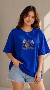 Luminous Blue Hello 2027 Happy New Year Tshirt Quality Cotton (Lucky Colors)