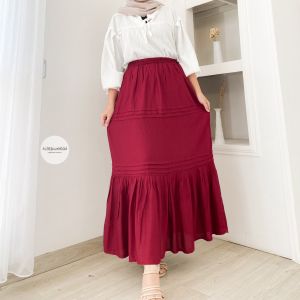 ANYA SKIRT - FLOTTILICIOUS / Rok Flowy Casual Wanita Cantik / Korean Style / Kain Katun Rayon / Bawahan Cewek Dewasa Panjang / Rempel Susun