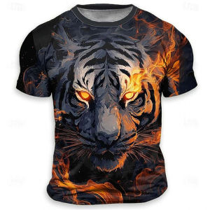 [Local Stock] VCC Funny 3D Tiger Print Mens T Shirt Hip Hop Trend Harajuku Streetwear Casual O-neck Loose Tops Summer Fashion Animal Pattern Tees