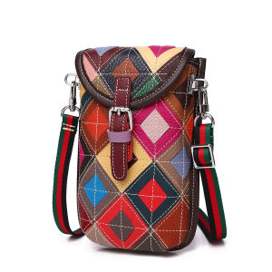 New genuine leather cowhide small bag with colorful diamond stitching clasp closure single shoulder crossbody bag for women available for cross-border shipping