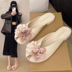 Free Shipping Baotou Half Slippers For Women Spring And Summer New Fashion Floral Design Perfect With Dresses Flat Sandals Sweet Style