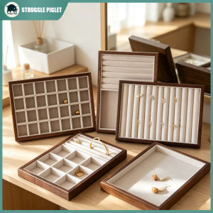 Walnut Wood Grain Tray Retro Display Holder Stand Bracelet Necklace Ring Storage Box Showcase Drawer
