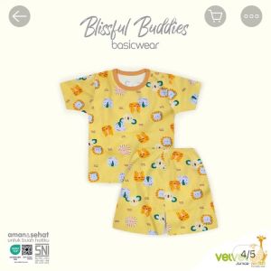 Setelan Kancing Pundak Pendek Celana Pendek 2-3 Tahun XL Velvet Junior Blissful Buddies