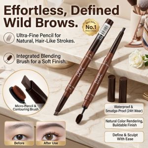 Double Ended Eyebrow Pencil Waterproof Long Lasting Natural Look Smudge Proof Sweatproof Defined Strokes Eyebrow Makeup Tool