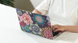 Laptop Skin Sticker Decal Cover 11.6”12" 13" 13.3" 14" 15" 15.4" 15.6" Laptop Netbook Skin Sticker Cover Art Notebook Protector (2 Wrist Pad Included) Easy to Apply & Removable Blue Silver Flower