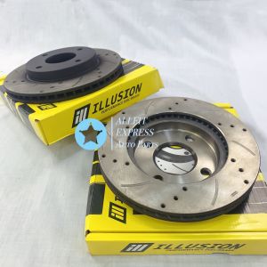 NISSAN LATIO 1.6 / 1.8 FRONT (DEPAN) ILLUSION DISC ROTOR SPORT SLOTTED & DRILLED ANTI RUSTING MADE FROM THAILAND 100% QUALITY PERFOMANCE [1SET 2PCS]