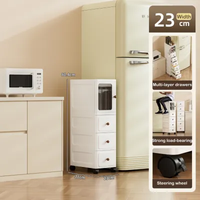 Doing Mall L23cm Foldable Narrow Storage Cabinet With Door Slim Plastic Kitchen Cabinet Moving Rack 夾縫收納櫃
