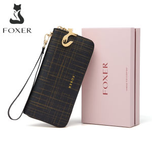 FOXER Women Cow Leather Long Wallet Wallet Clutch Wallet with Wristlet Card Holder Coin Purse Cellphone Bag Female Clutch Bags