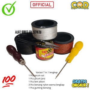 Paket Jarum Sol Peralatan Sol Sepatu Dan Sandal 3 Benang 1 Jarum 1 gunting Dan 1 Lem E