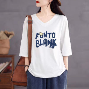 Slimming V-Neck Three-Quarter Sleeve Pure Cotton Casual T-Shirt Large Size Comfortable Fit Spring Summer Fashion Trend