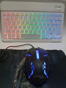 1O INCHES RECHARGEABLE SLIM BACKLIGHT RGB COLOR KEYBOARD WITH LED WIRED MOUSE SET