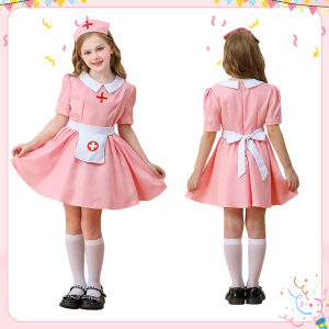 LOlanta Halloween Nurse Costume for Kids Girls Black Florence Nightingale Dress Pink Clara Barton Role Play Doctor Dress Up for Cosplay & Party 5-12Years