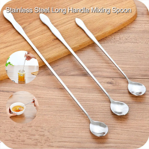 Brightbling Stainless Steel Long Handle Mixing Spoon Tea Coffee Ice Cream Dessert Round Head Spoons 32cm 26cm 20cm Length