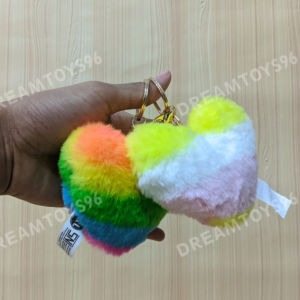 Keychain Bulu Colorful Heart Gantungan Kunci Love Bulu Warna Warni