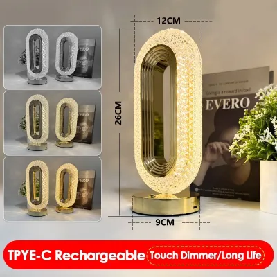 [GRATIS ONGKIR] Lampu Meja Kristal USB - Touch Control 3 Warna Charger Port & Atmosfer Lamp Untuk Dekorasi Kamar & Restoran Hadiah Modern