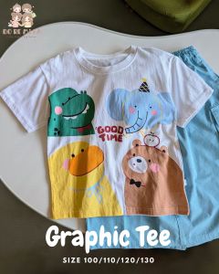 Kids Graphic Tee | Cartoon Animal Print Cotton T-Shirt