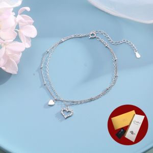 Diamcity (Free Gra Certificate) 925 Silver Love Double Anklet Female Moissanite
