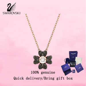 💎 Swarovski 💎 Womens fashion necklace Rose gold Clover Black crystal gemstone 5714901 Idyllia pendant Valentines Day gift Birthday gift