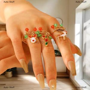 [COD] Auto Stuff จี้รูปกวางเอลก์การ์ตูนคริสมาสต์แบบปรับได้แหวนคริสต์มาสสำหรับให้เป็นของขวัญงานเฉลิมฉลองวันหยุดสวมใส่ทุกวัน