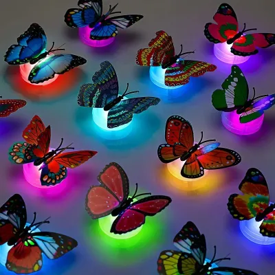 10pcs Random Design Glowing 3D Butterfly Night Light LED Wall Sticker Creative Wall Decoration 3D Butterfly LED Night Light Glowing Butterfly Wall Sticker