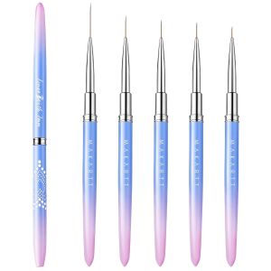 Makartt Nail Art Brushes Set: 5pcs Liner Brushes 7/9/11/15/25mm Thin Nail Art Design Brush with Cap Brush for Builder Gel 3D French Tip Tool Nail Painting