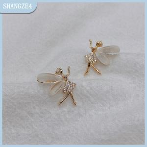 【SHANGZE4】 Fashion Cute Flower Wings Elf Stud Earring For Women Girls Design Zircon Fairy Exquisite Earring Jewelry