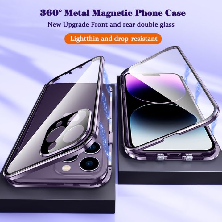 360° Magnetic Case For IPhone 16/15/14/13/12/11 Pro Max – Tempered Glass & Metal Adsorption Cover (Multicolor)