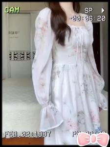 พร้อมส่ง ，Dazzlin  ชุดเดรสนางฟ้าผ้าชีฟองสไตล์ฝรั่งเศสที่สวยงามและอ่อนโยนชุดเดรสเจ้าหญิงลายดอกไม้คุณภาพสูง