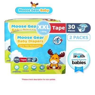 Moose Gear Baby Tape Diaper 2XL 60pcs (2PACKS) Super Absorbent No Leaks