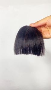 Short Clip on Bangs 100% Real Human Hair French Bangs(Black)    Black Thick Bangs Clip in Straight Neat Bangs Fringe without Temple Hairpiece Hair Extension for Women