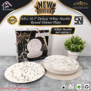 FIORENZA Piring set 6pcs 10.5inch deluxe white marble round dinner Plate MP-DP10.5 / wadah saji Piring salad motif marmer