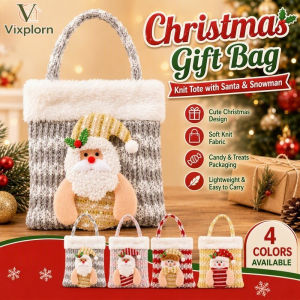 Vixplorn Christmas Knit Fabric Gift Bag With Santa Snowman Design Small Candy Cookie Fruit Present Packaging