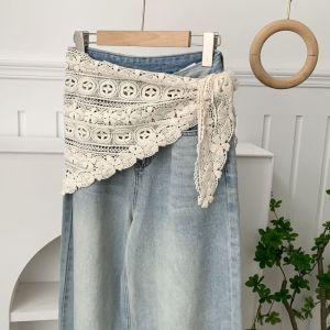 LE VICTORY White Lace Shawl Fake Collar Cape Hip Scarf Elegant Scarf Accessories Lace Triangle Scarf Women
